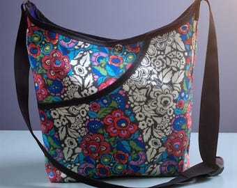 Cotton Floral Print  Market Bag, Crossbody Shoulder Bag,  Tote Bag