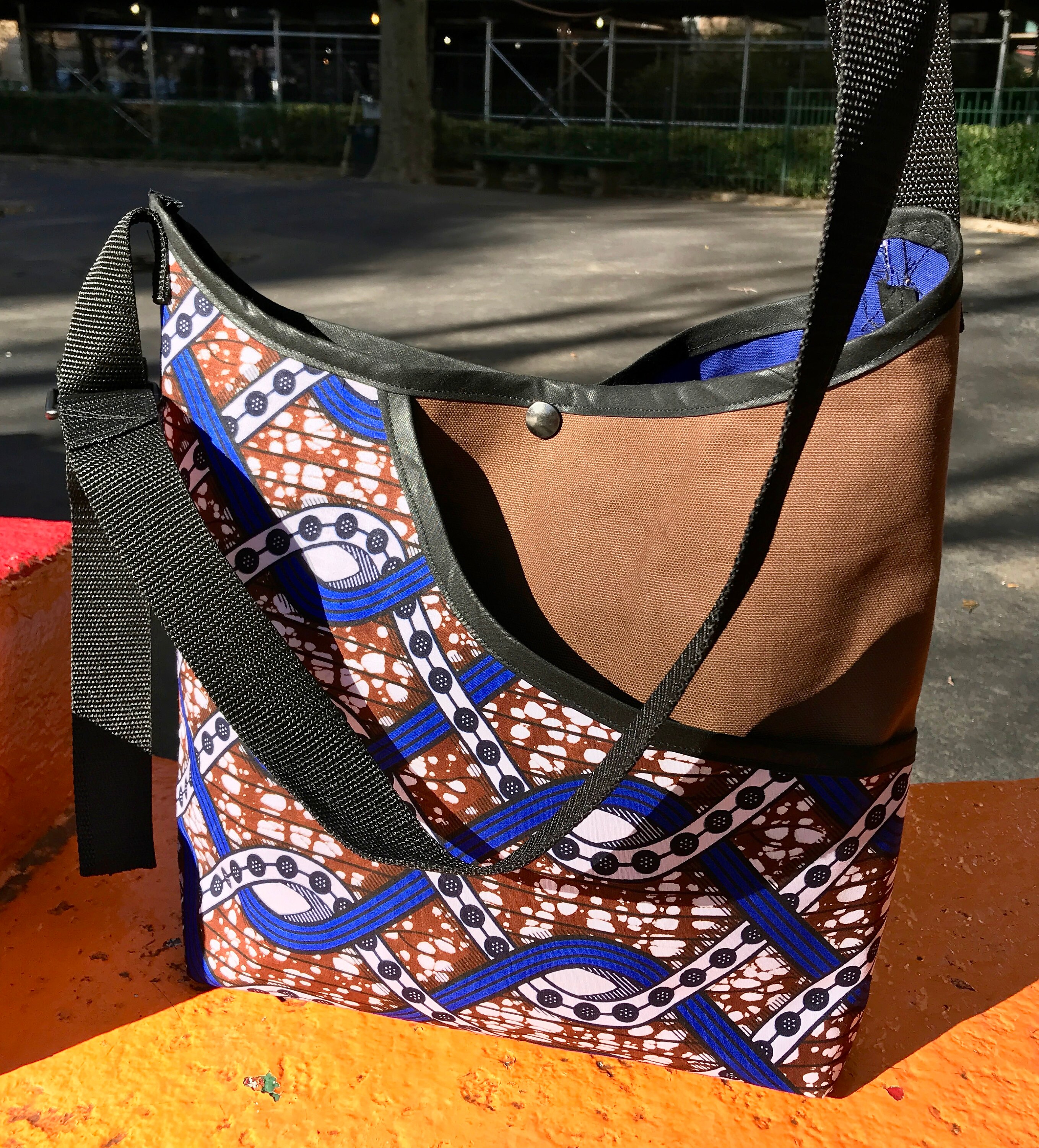 African Print Wax Cloth Crossbody Market Bag, Shoulder Tote, Book Bag