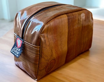 Love Shine Faux Bois Oil Cloth Dopp Kit, Wood Print Toiletry Bag, Cosmetic Case, Toiletry Bag