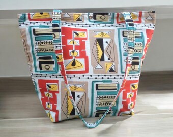 Retro 50's Style Cotton Martini Print Tote Bag, Classic Tote Market Bag