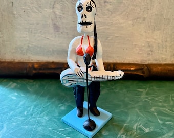 Mexican  Handmade Day of the Dead Guitar Singer, Dia de los Muertos Figurine, Country Singer
