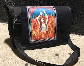 Anima Sola Canvas Messenger Bag, Bleach Painted Courier Bag, Crossbody Book Bag