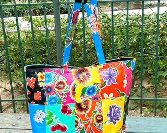 Patchwork Floral Oil Cloth Tote Bag, Beach Bag