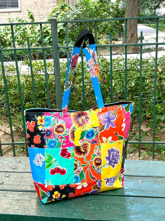 Shopping Bag Pattern Oilcloth Handbag Patchwork Floral Oil Cloth