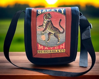 Vintage Japanese Tiger Canvas Messenger Bag: Matchbook Art Courier Bag