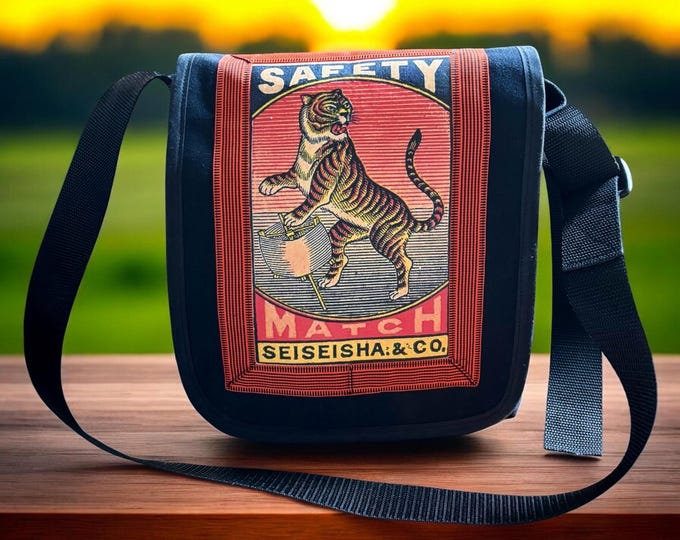 Featured listing image: Vintage Japanese Tiger Canvas Messenger Bag: Matchbook Art Courier Bag