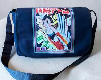 Bolso bandolera de lona con estampado de Astroboy (anime), bolso de mensajería.