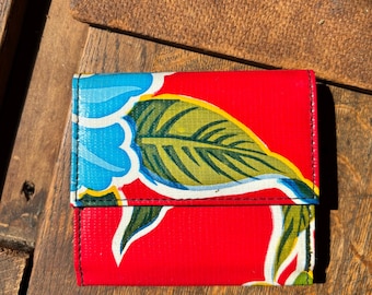 Red floral oil cloth French purse wallet