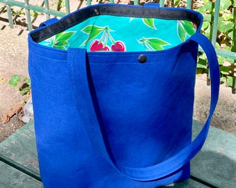 Canvas Tote Bag with Cherry Oil Cloth Lining.