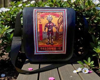 Vintage Japanese Robot Martian Canvas Messenger Bag, Matchbox Art Daybag, Courier Bag
