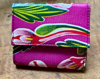 Love Shine Purple Floral Oil Cloth French Purse Wallet, Vinyl Trifold Wallet