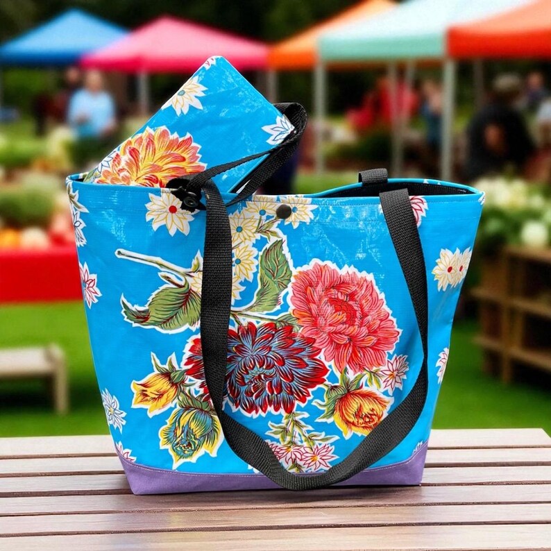 Mittelgroße Tasche aus Öltuch und Canvas mit Umhängetasche Bild 1