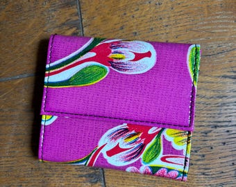 Love Shine Purple Floral Oil Cloth French Purse Wallet, Vinyl Vegan Wallet