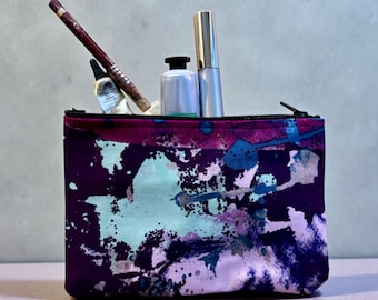 Purple Drop Cloth Cotton Print Coin Purse, Cosmetic Bag, Pencil Case
