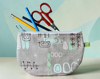 Cocoa brown retro modern barkcloth zipper pouch bag, cosmetic case, pencil case