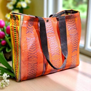 Love Shine Large Mexican Mesh Orange Market Bag, Tote bag, Mercado Bag, Beach Bag