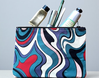 Purple Swirl Cotton Print Coin Purse, Cosmetic Bag, Pencil Case