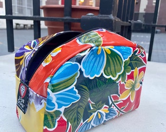 Love Shine Red Oil Cloth Dopp kit, Toiletry Bag,  Floral Cosmetic Bag, Travel Case, Make Up Bag