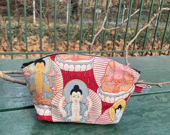 Cotton Buddha Print 9” Zipper Pouch, Cosmetic Case, Toiletry Bag, Make up Bag