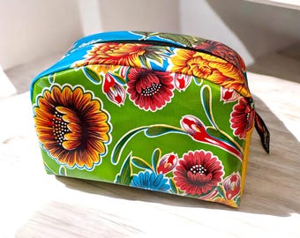 Love Shine Lime Green Floral Oil Cloth Patchwork Dopp kit, Toiletry Bag, Cosmetic Case, Make Up Bag