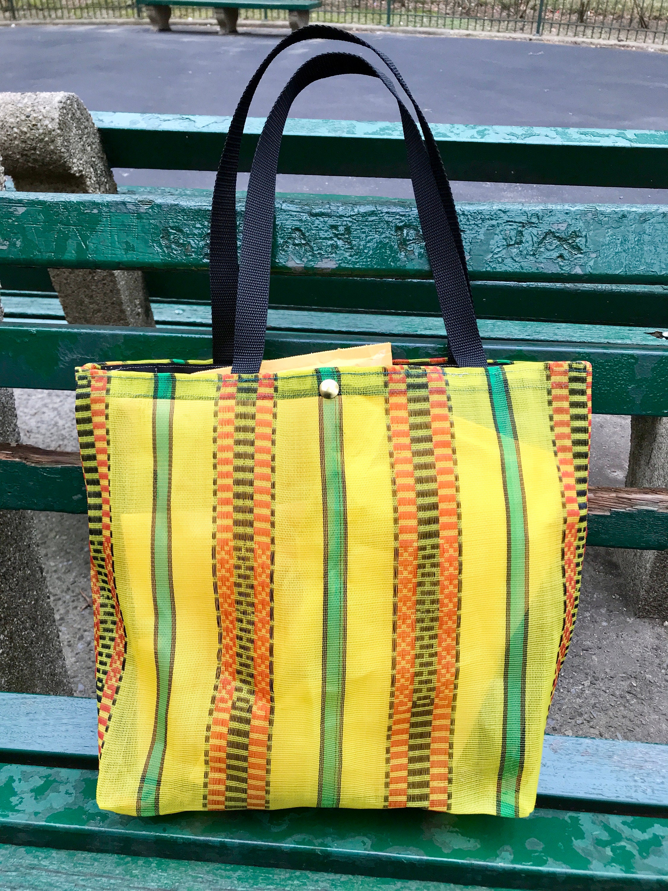 Yellow Stripe Mesh Tote Bag, Market Bag