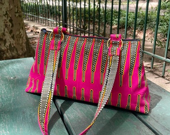 Pink African Print Wax Cloth Shoulder Bag, Handbag, Purse