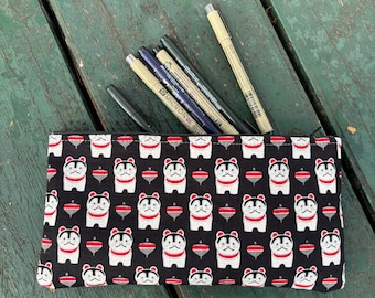 Good luck kitty 10” Pencil Case, Cosmetic Bag, Zipper Pouch