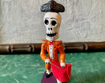 Mexican Matador Bullfighter Day of the Dead Ceramic Figurine, Dia de los Muertos Skeleton Miniature, Mexican Folk Art,