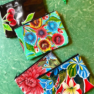 Floral Mexican Oil Cloth Pouch, Cosmetic Case, Coin Bag