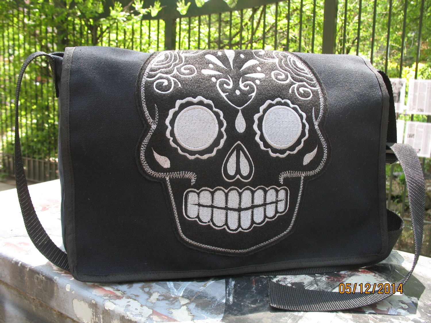 New Day Of The Dead Sugar Skull Black Shoulder Bag Book Tote Mexican Bookbag 