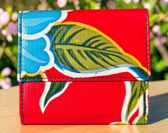Red floral oil cloth French purse wallet