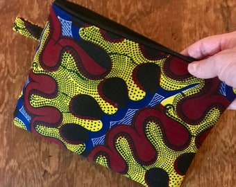 African Print Wax Cloth I Pad Case, Cotton Print Pouch, Cosmetic Travel Bag, Clutch Bag