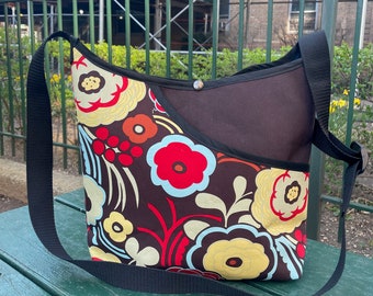 Brown Floral Cotton  Print Market Bag, Crossbody Bag, Shoulder Tote