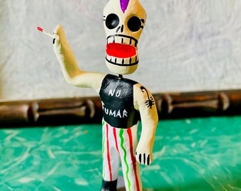 Rock Star Ceramic Dia de los Muertos figurine, Mexican Day of the dead Folk Art