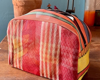 Love Shine Red Plaid Patchwork Mexican Mesh Dopp kit, Travel Case, Cosmetics Toiletry Bag