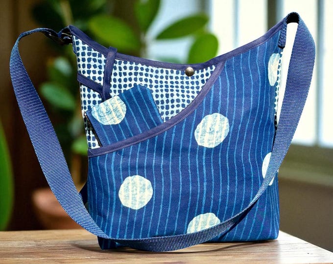 Featured listing image: Indigo blue polka dot Shoulder Tote with wristlet