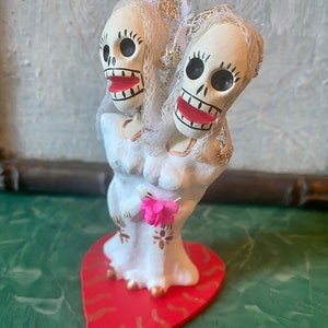 Wedding Lesbian Couple Day of the Dead Ceramic Figurine, Dia de los Muertos Beatles