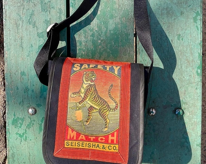 Featured listing image: Vintage Japanese Tiger Canvas Messenger Bag: Matchbook Art Courier Bag