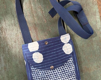 Indigo Blue Dot Cotton Crossbody Day Bag