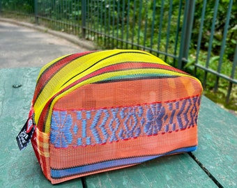 Orange Mesh Patchwork Dopp Kit, Toiletry Cosmetic Bag
