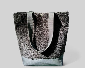 Black Canvas and Faux Fur Tote Bag