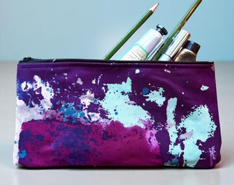 Purple Drop Cloth Cotton Print Coin Purse, Cosmetic Bag, Pencil Case