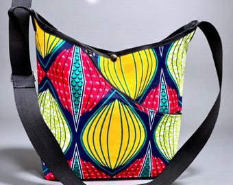 Red yellow African print crossbody tote bag