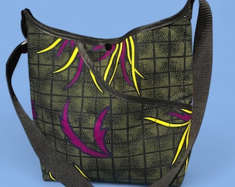 Floral Print African Wax Cloth Market Bag, Cross Body Shoulder Bag