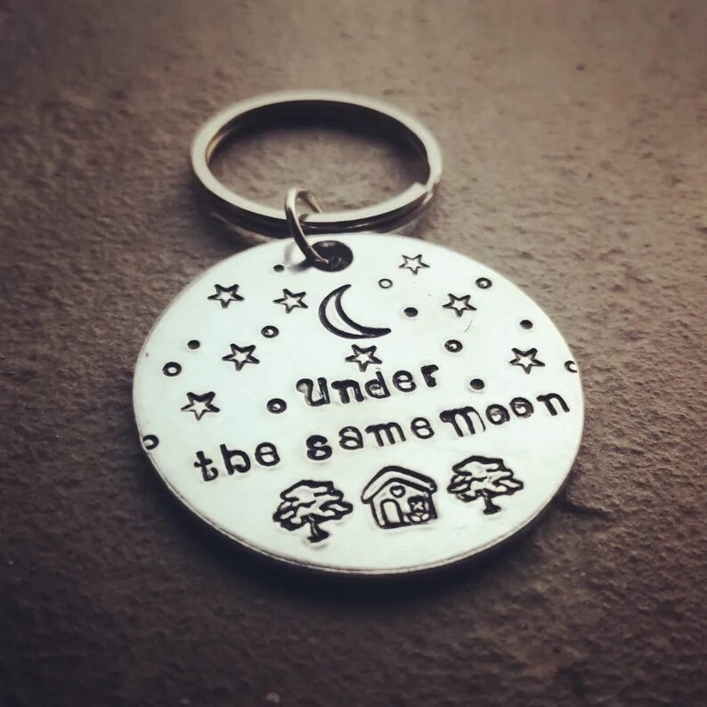 Under The Same Sky Keyring Hand Stamped Keychain Long Distance Gift Travel Gift Keepsake Gift Under the same moon