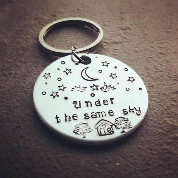 Under The Same Sky Keyring - Hand Stamped Keychain - Long Distance Gift - Travel Gift - Keepsake Gift