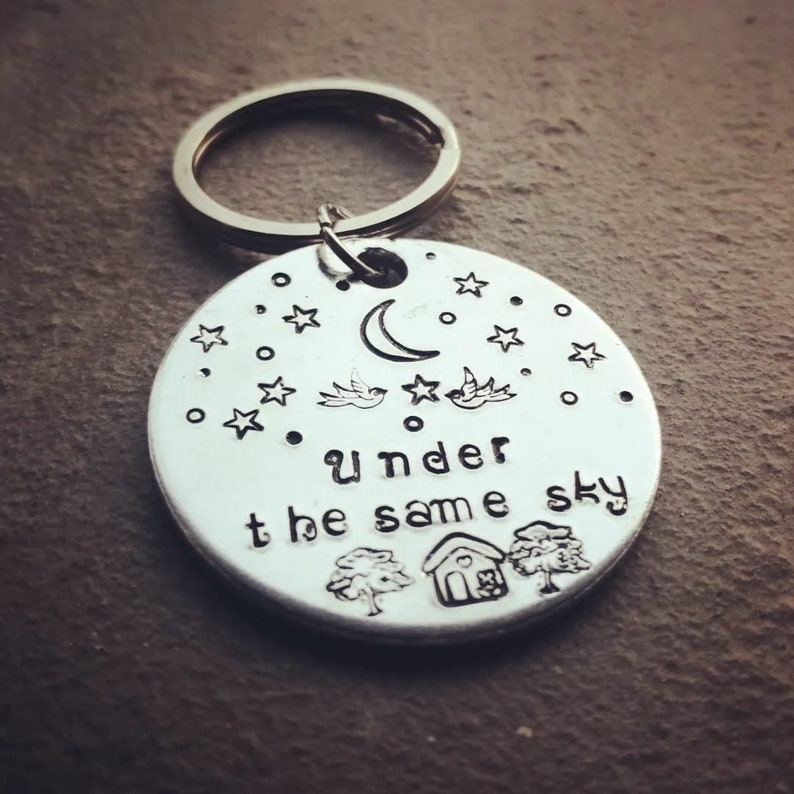 Under The Same Sky Keyring Hand Stamped Keychain Long Distance Gift Travel Gift Keepsake Gift Under the same sky