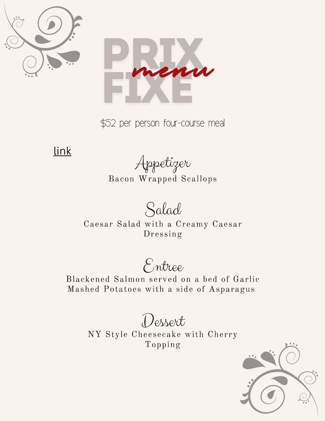 Image 7 for Prix Fixe Menu Template