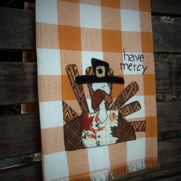 Kitchen Towel - Turkey Tea Towel - Autumn Kitchen Dish Towel - Thanksgiving Decor - Gobble - Farmhouse - Harvest Home Decor - Gold Check