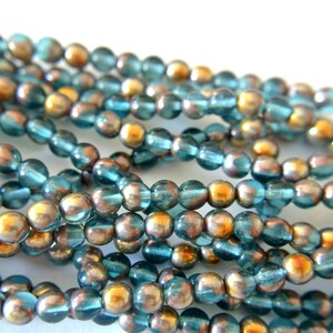 30 Czech glass beads, transparent blue, half bead covered with metalic colors Czech beads 6mm